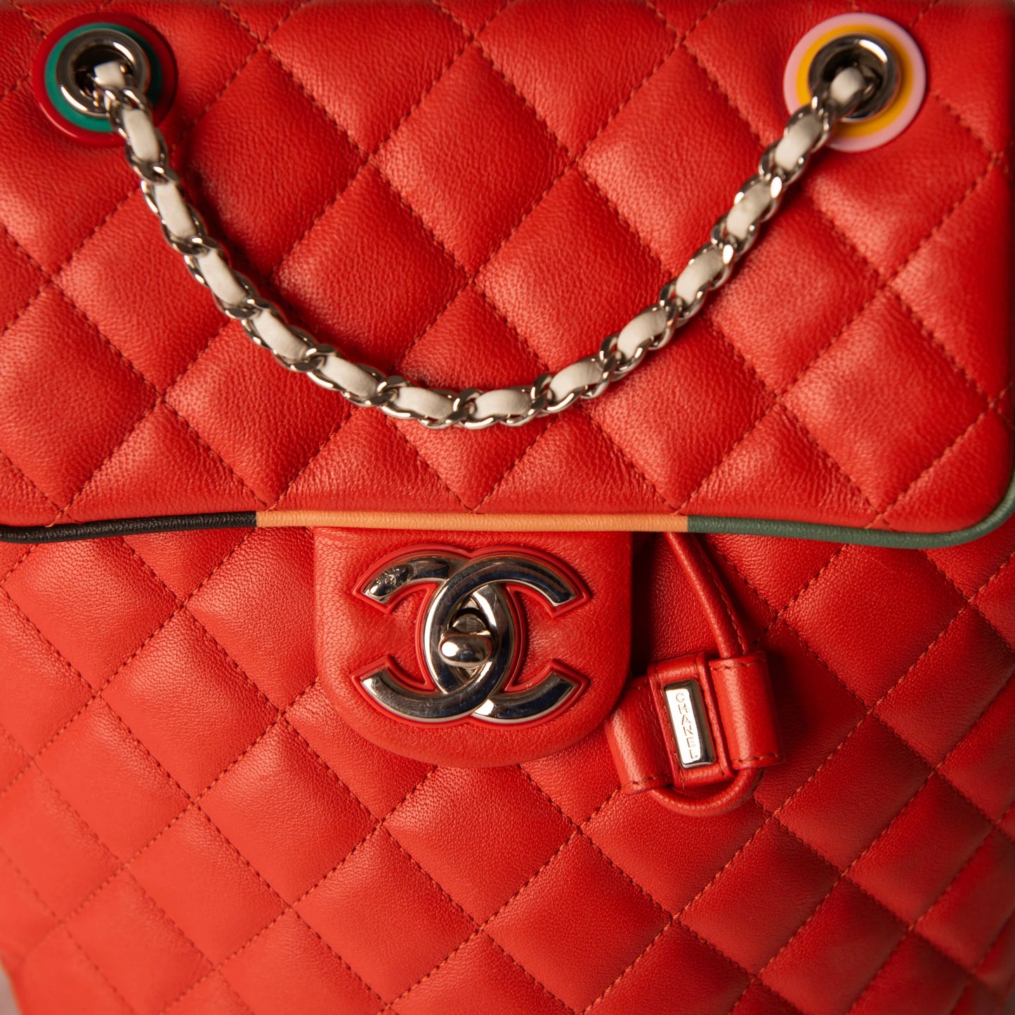Chanel Red Quilted Leather CC Chain Backpack