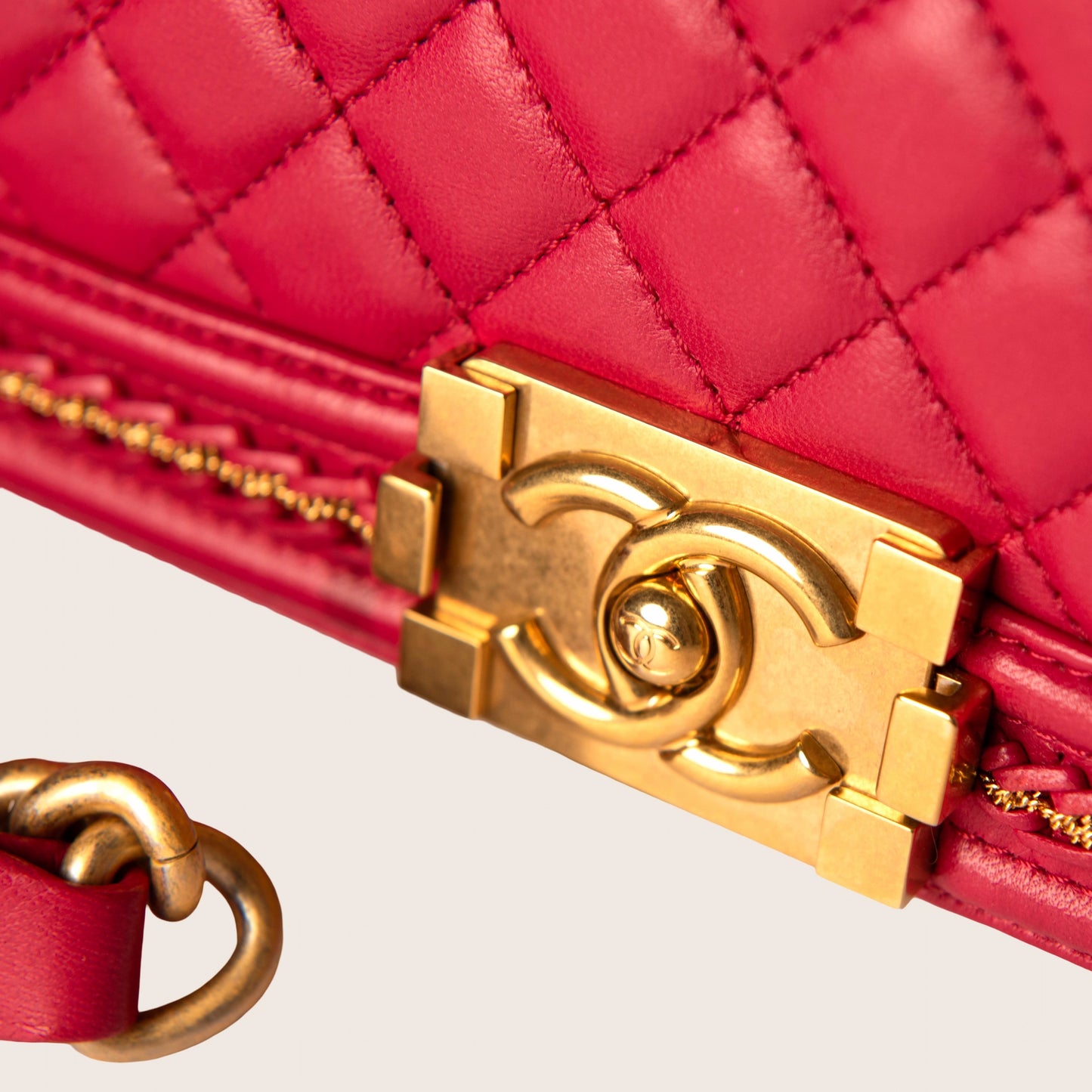 Chanel Red Quilted Lambskin Leather Chain Top Handle Boy Bag