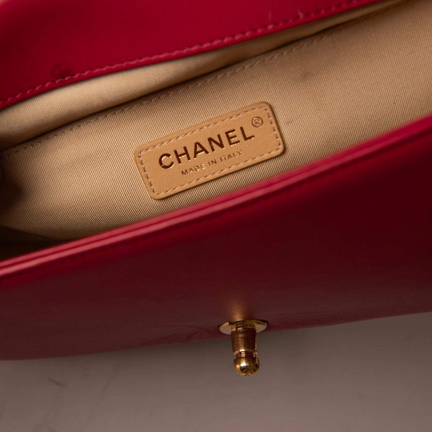 Chanel Red Quilted Lambskin Leather Chain Top Handle Boy Bag