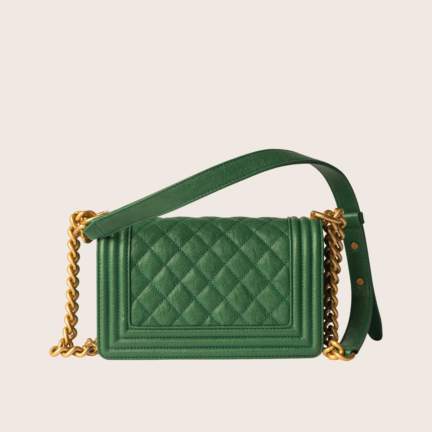 Chanel Small Boy Flap Bag in Green Caviar Leather