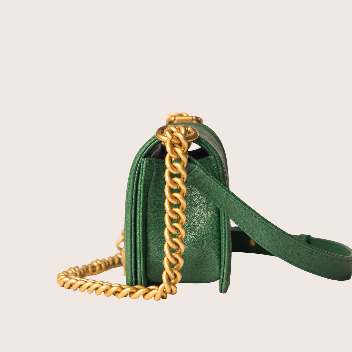 Chanel Small Boy Flap Bag in Green Caviar Leather