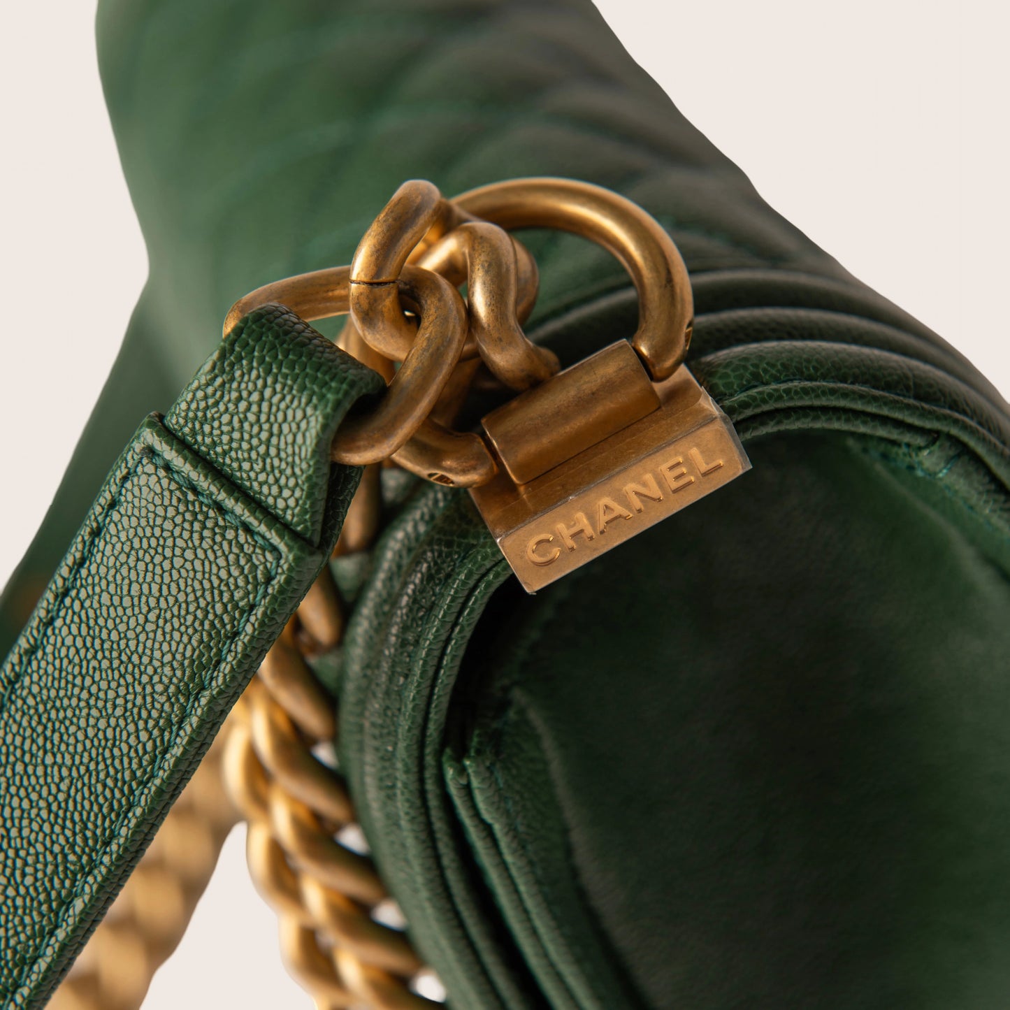 Chanel Small Boy Flap Bag in Green Caviar Leather