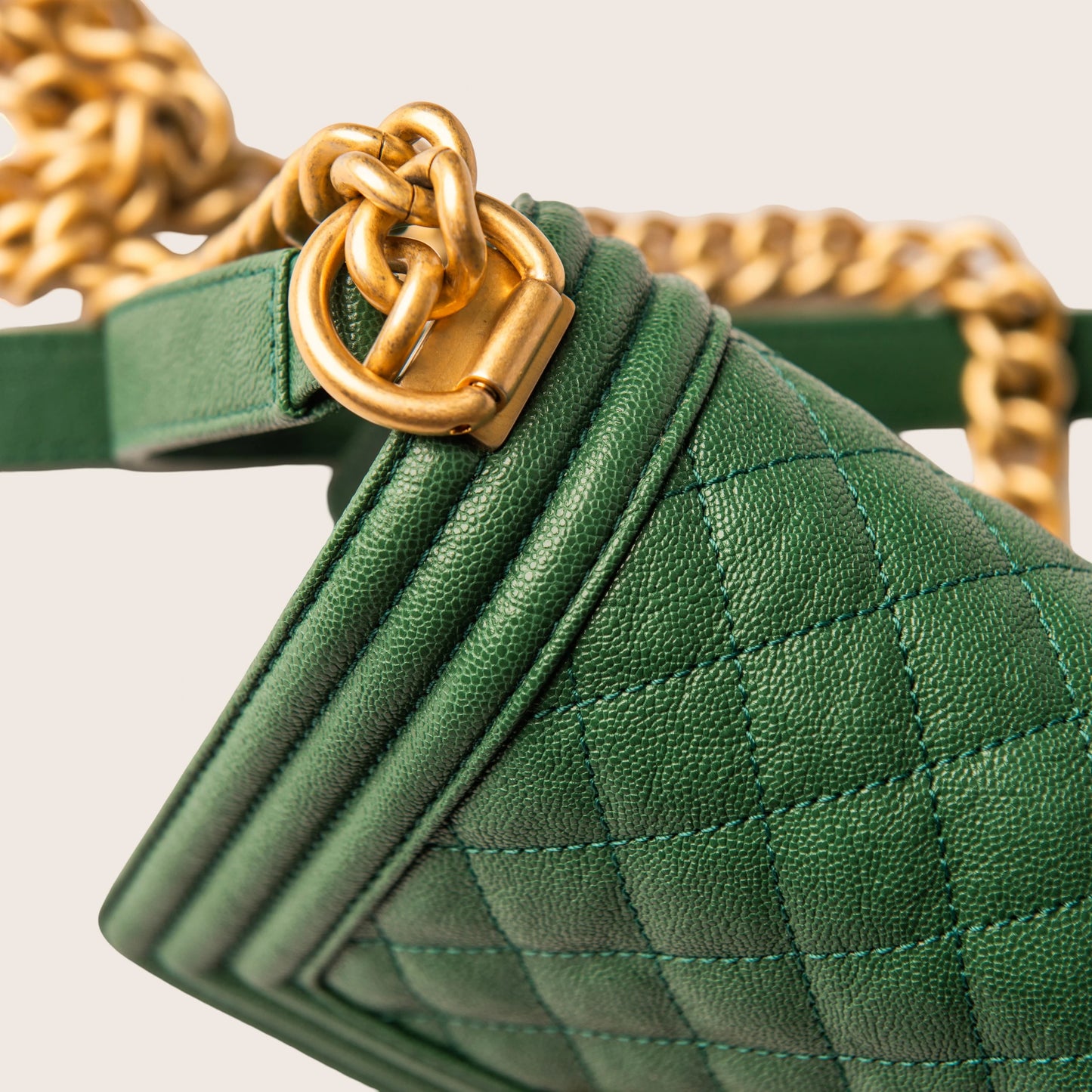 Chanel Small Boy Flap Bag in Green Caviar Leather