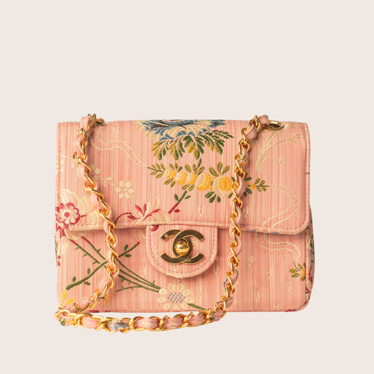 Chanel Timeless Mini Brocade Silk Flap Bag