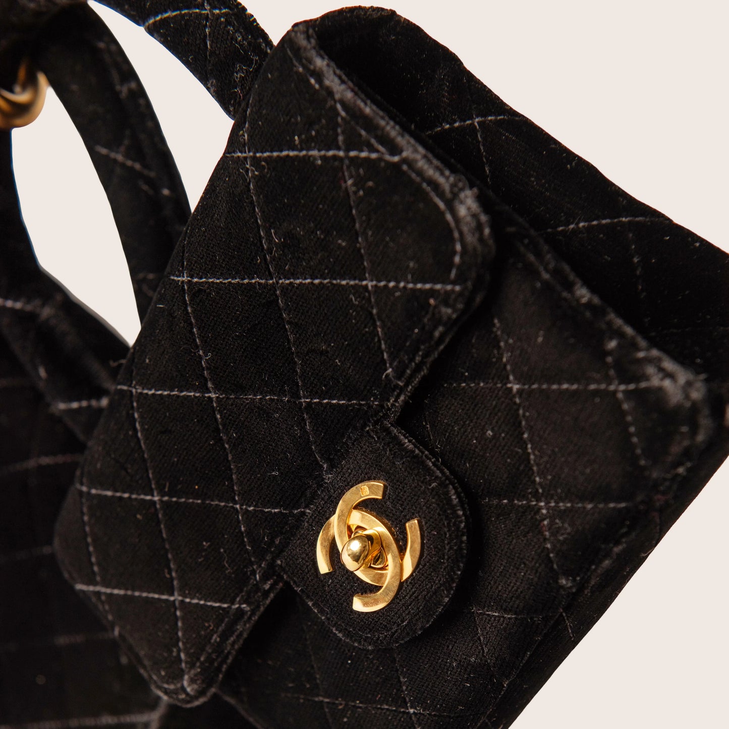 Chanel 1995 Vintage Double Bag in Black Quilted Velvet