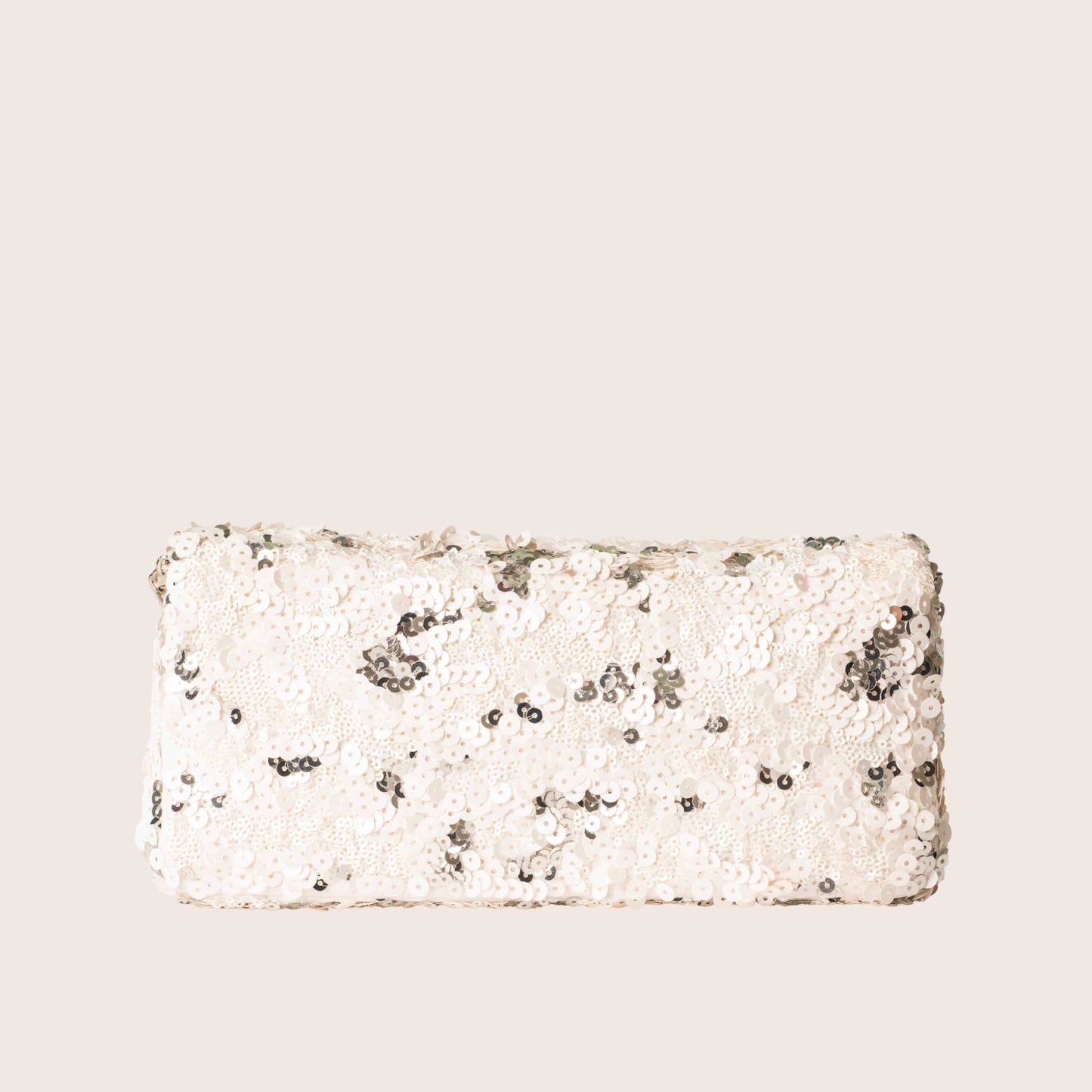 Chanel Silver/White Sequin East/West Flap Bag