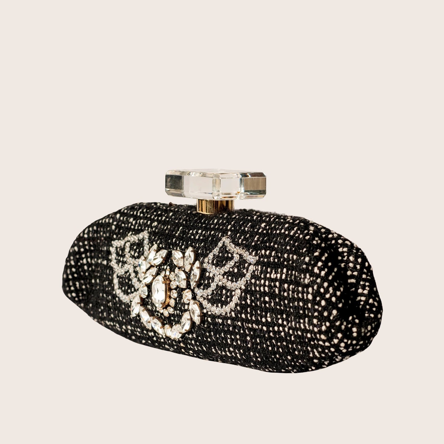 Chanel Black Tweed and Crystal Clutch