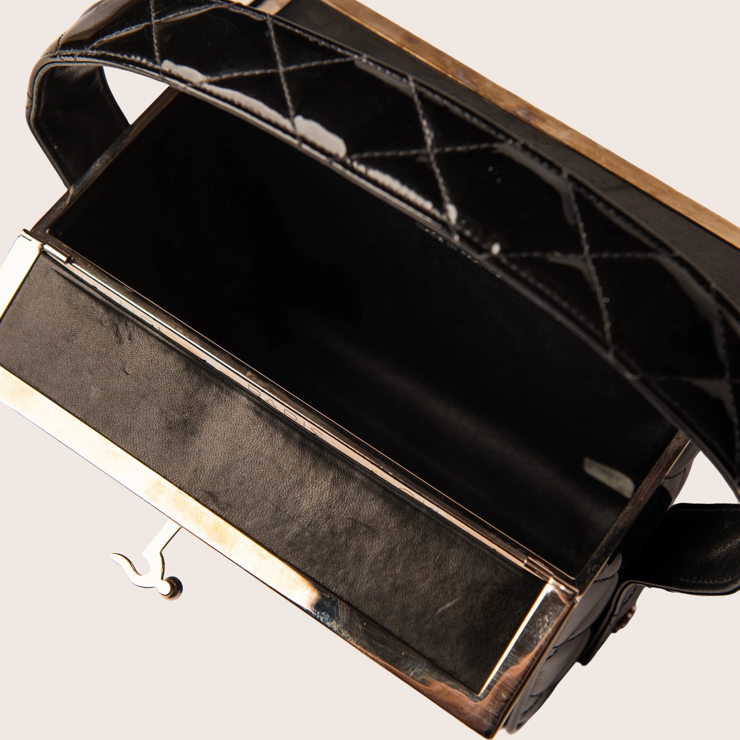 Chanel 1997 Classic Black Patent & Quilted Leather Box Handbag