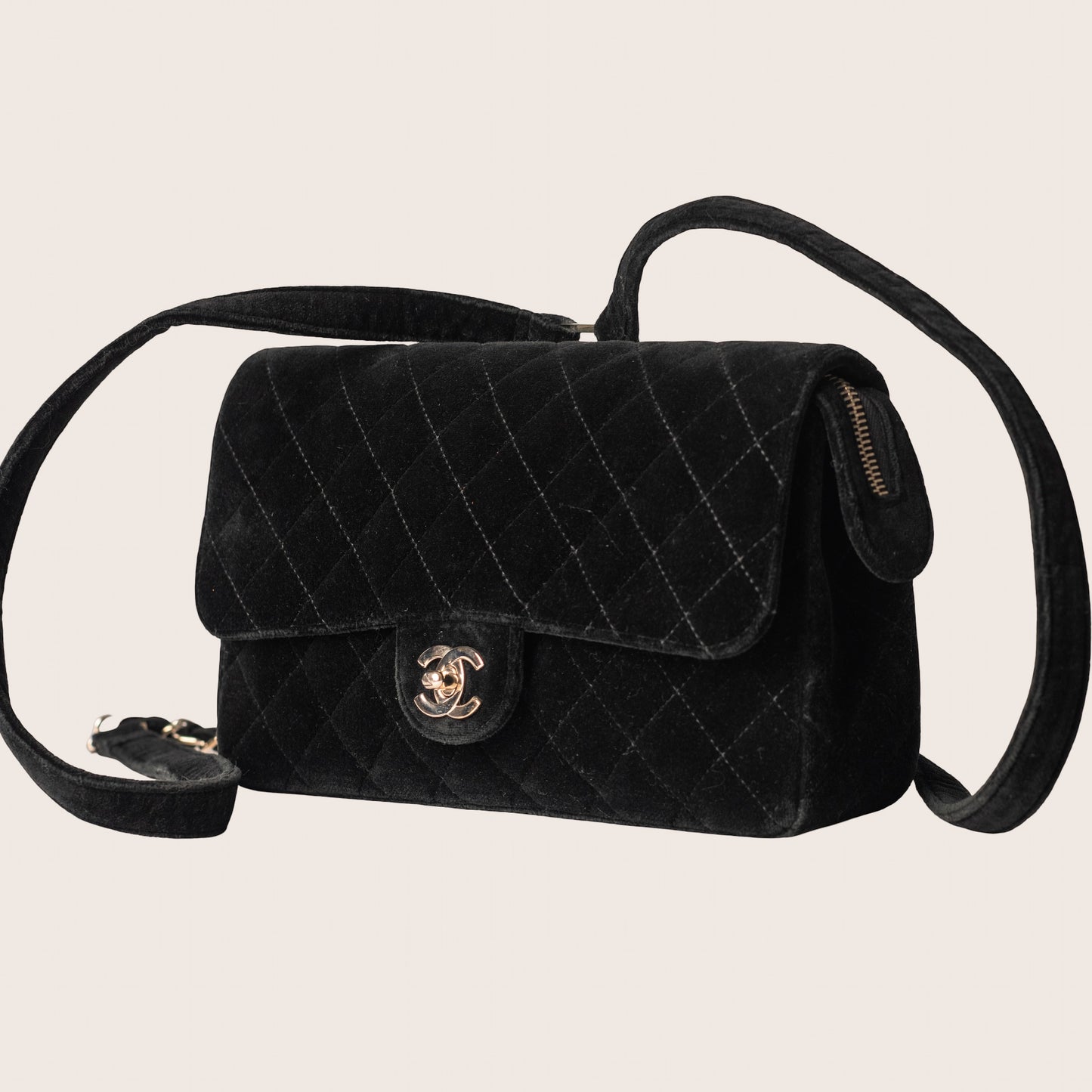 Chanel 1995 Black Velvet Quilted Flap Backpack