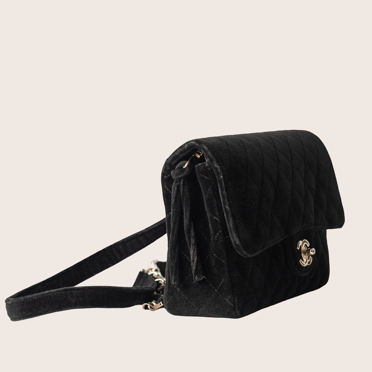 Chanel 1995 Black Velvet Quilted Flap Backpack