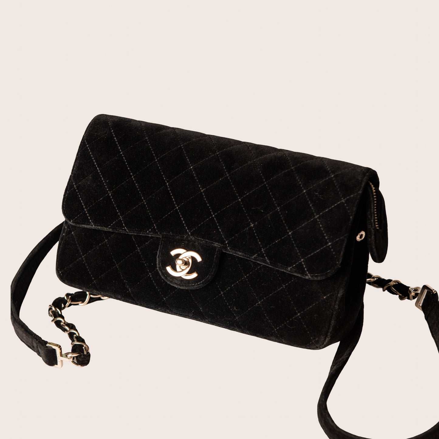 Chanel 1995 Black Velvet Quilted Flap Backpack