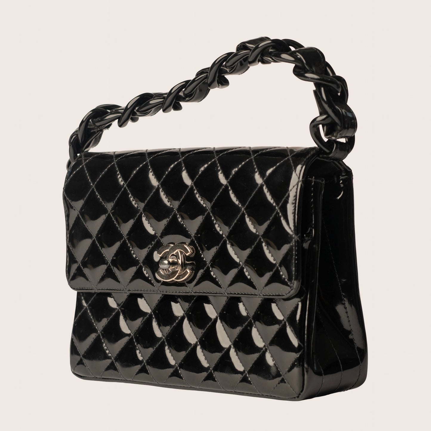 Chanel Vintage Resin Top Handle CC Flap Quilted Patent