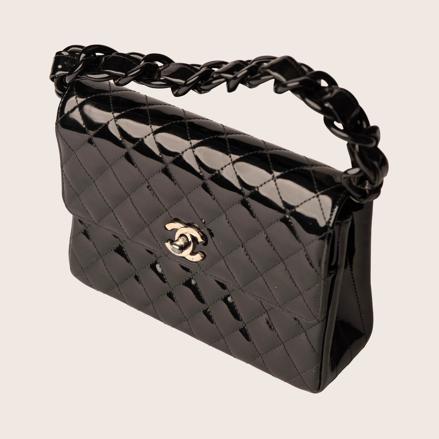 Chanel Vintage Resin Top Handle CC Flap Quilted Patent