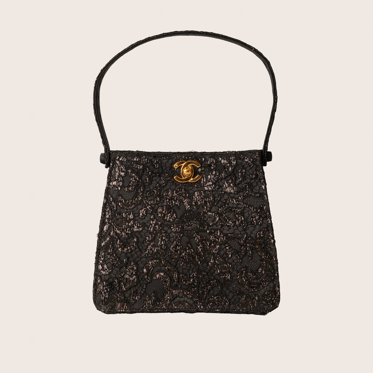 Chanel 1997-1999 Both Sided Turnlock Lace Handbag Black Satin