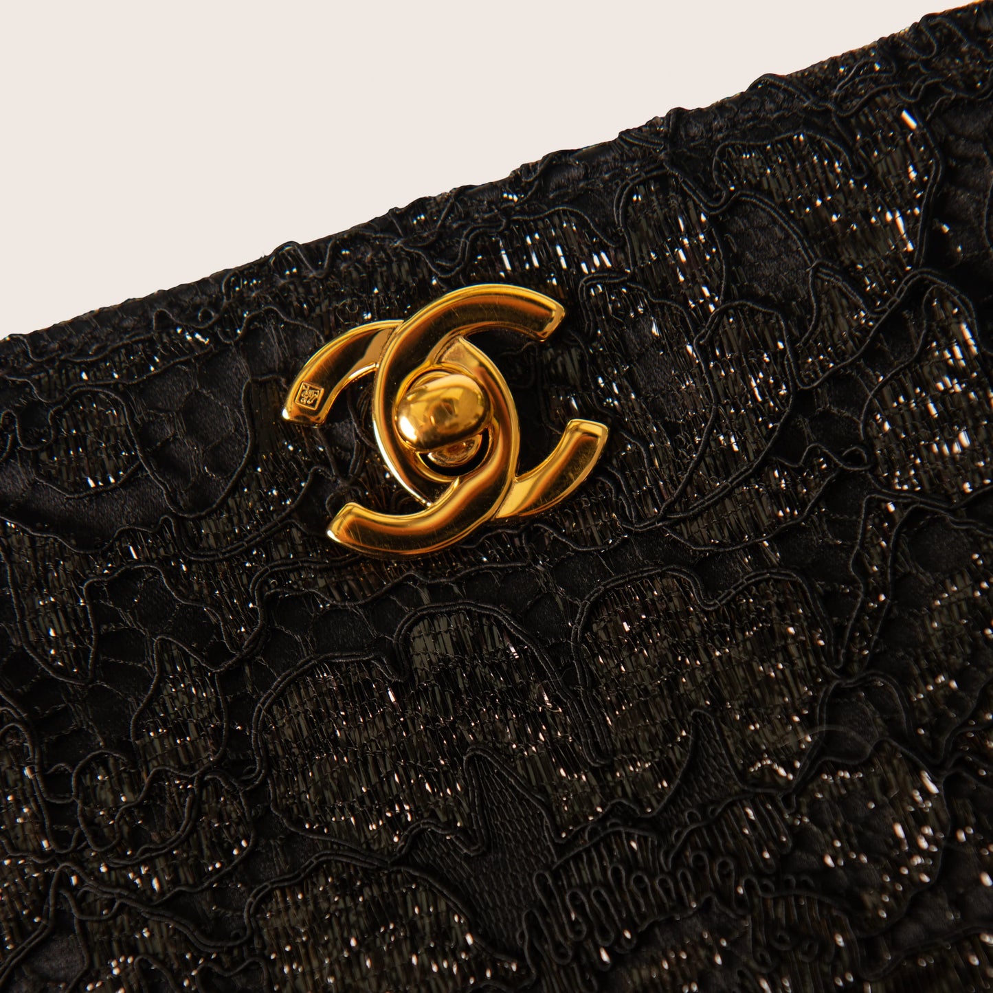 Chanel 1997-1999 Both Sided Turnlock Lace Handbag Black Satin