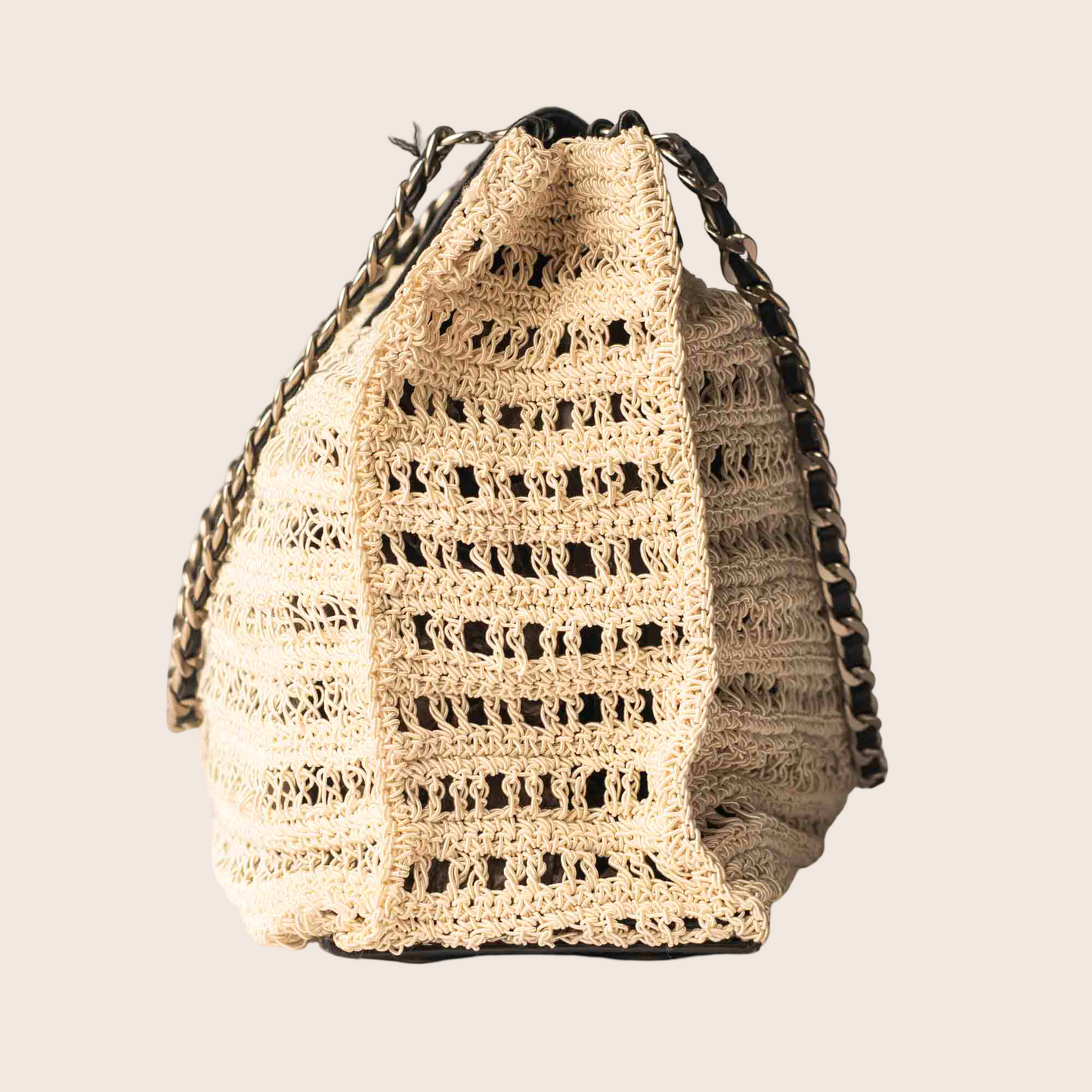 Chanel Beige Crocheted Vintage Tote Bag