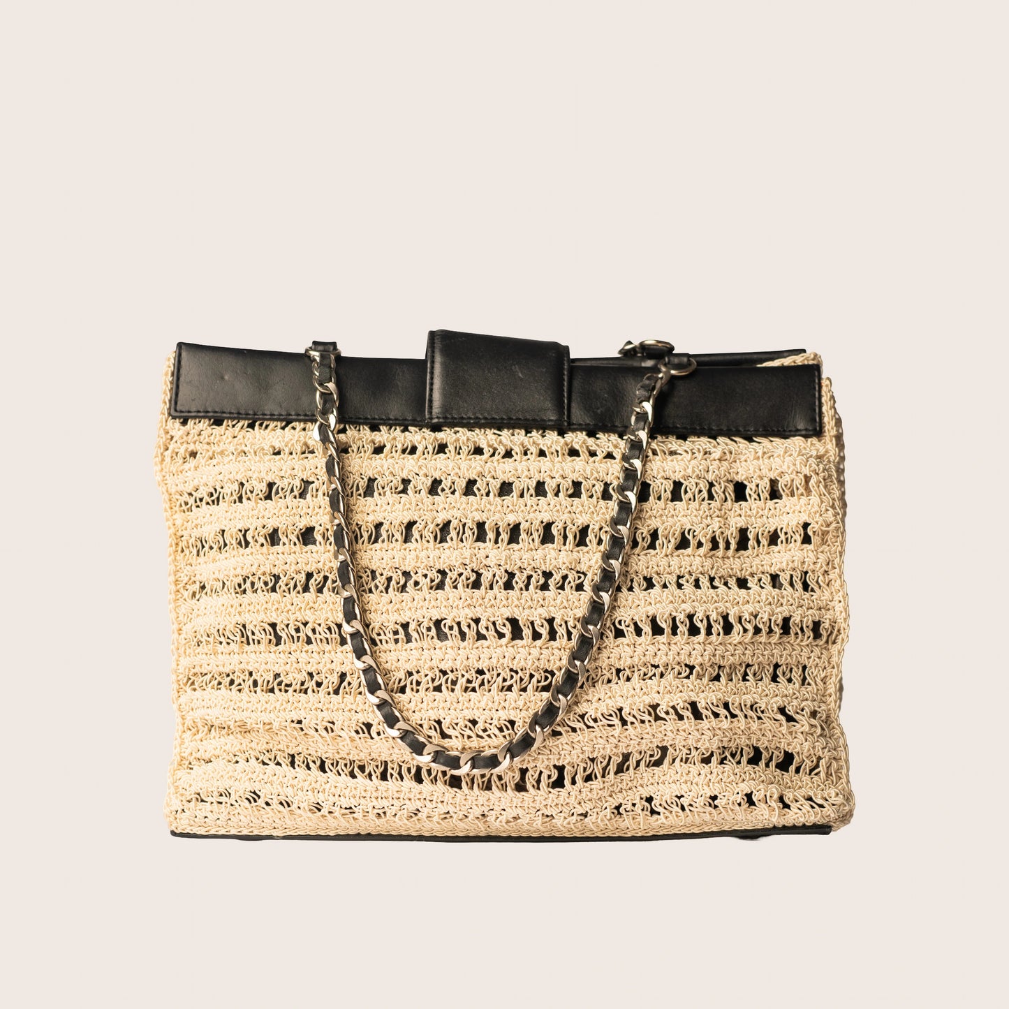 Chanel Beige Crocheted Vintage Tote Bag