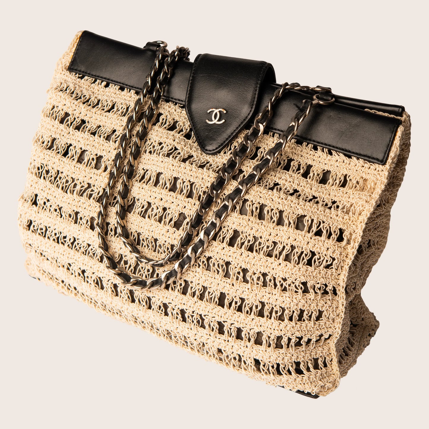 Chanel Beige Crocheted Vintage Tote Bag