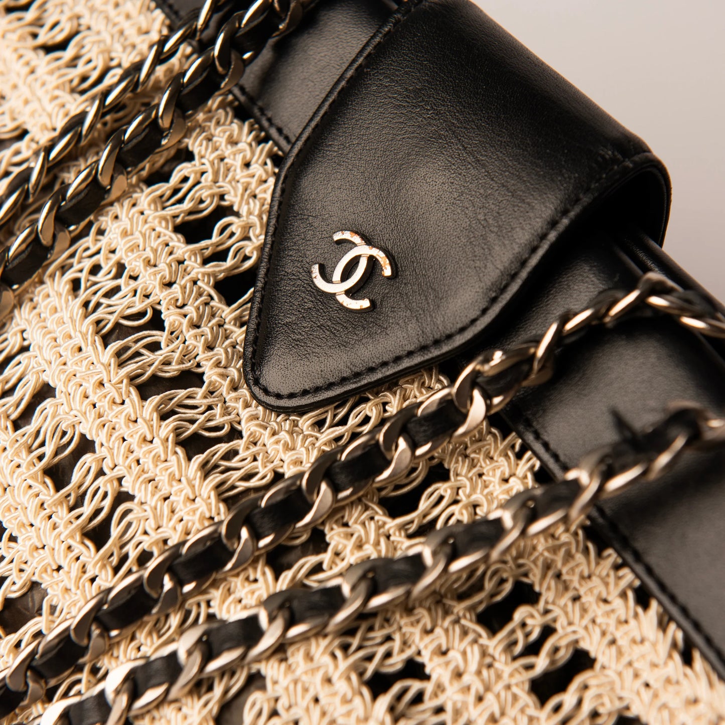 Chanel Beige Crocheted Vintage Tote Bag
