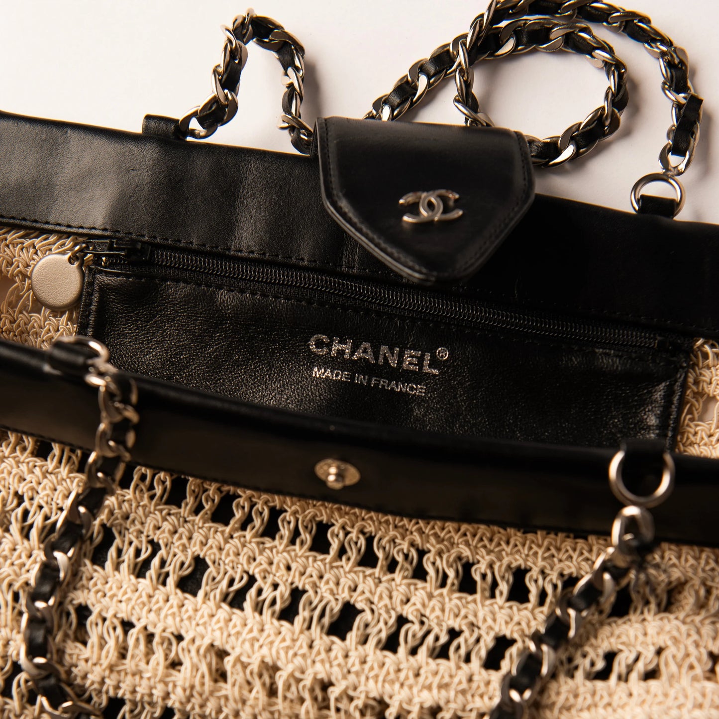 Chanel Beige Crocheted Vintage Tote Bag