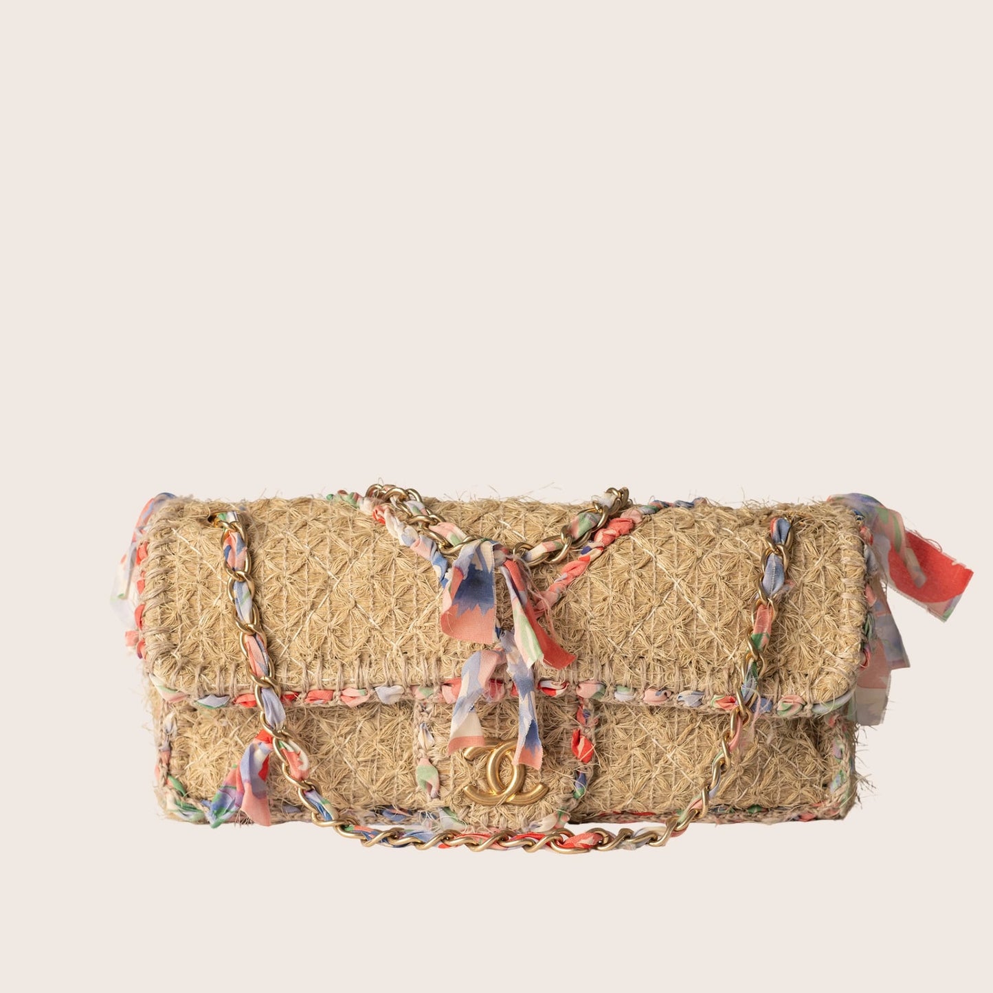 Chanel 2009-2010 CC Straw Country Flap Shoulder Bag