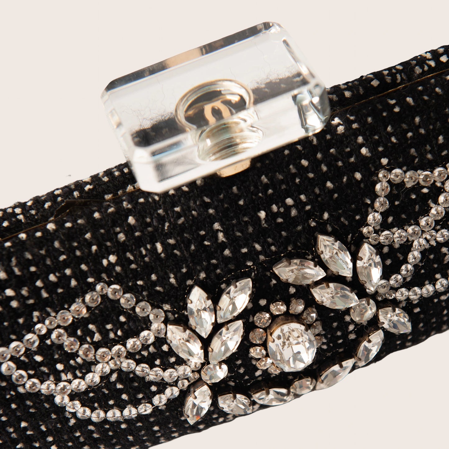 Chanel Black Tweed and Crystal Clutch