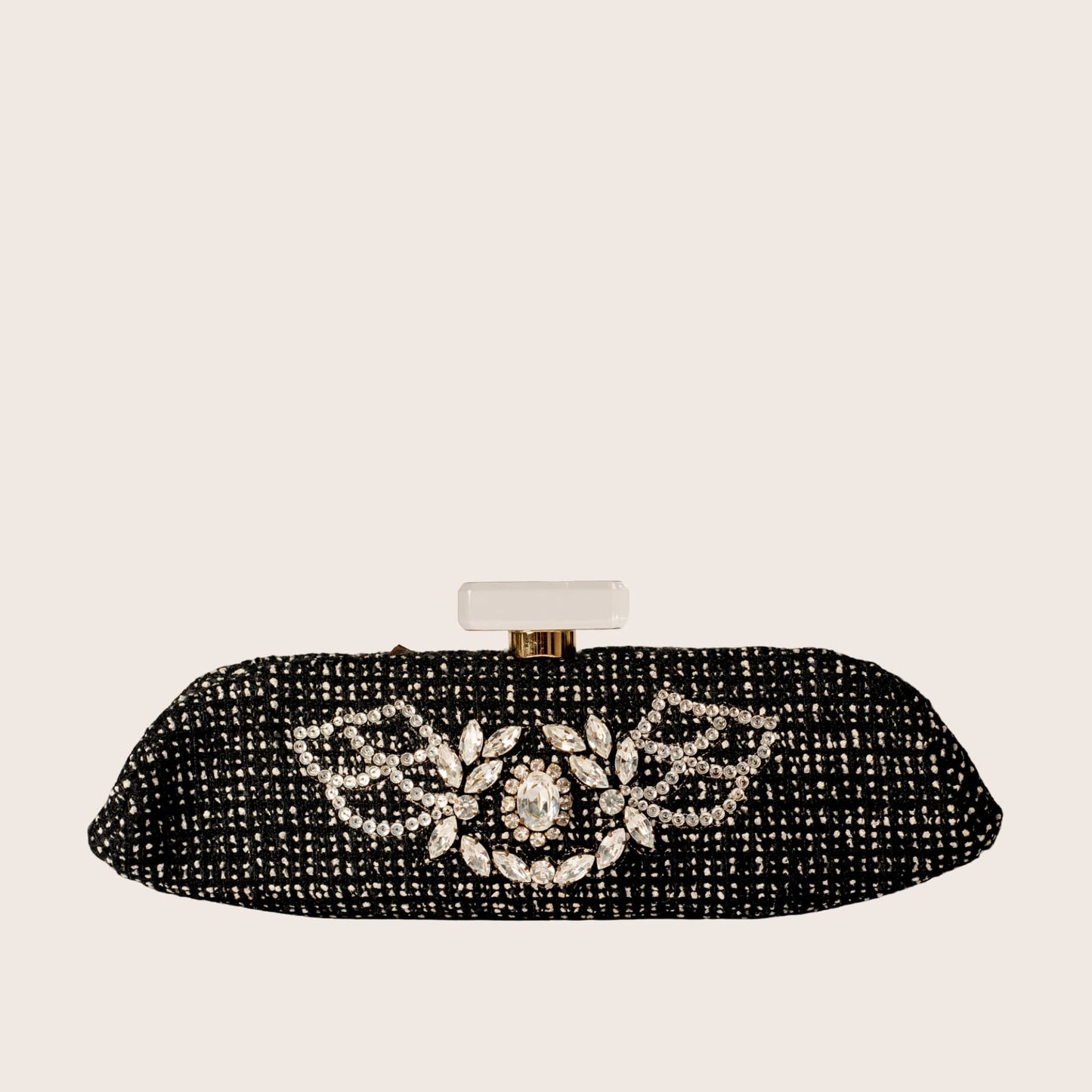 Chanel Black Tweed and Crystal Clutch