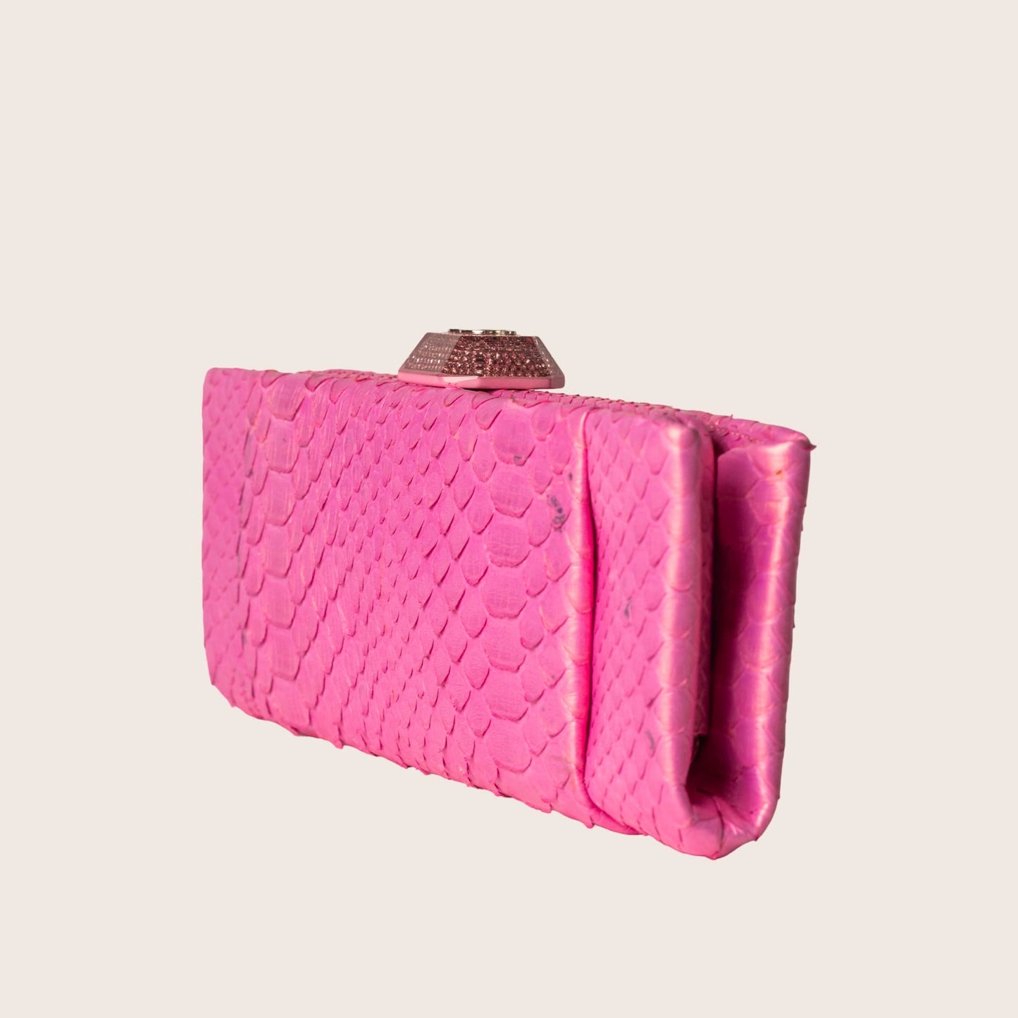 Chanel Pink Python Exotic Clutch with Crystal Clasp