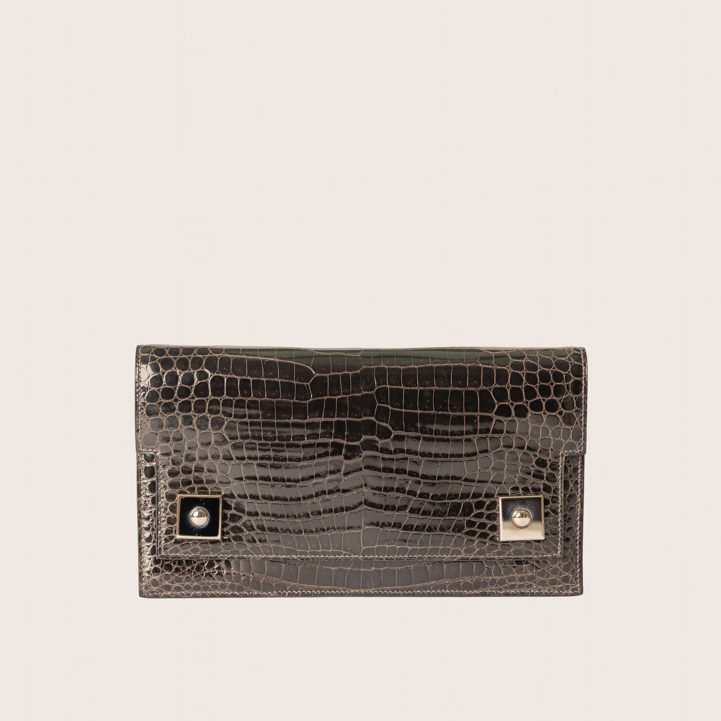 Hermès Medor Clutch in Black Shiny Crocodile Leather with Palladium Hardware