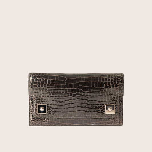 Hermès Medor Clutch in Black Shiny Crocodile Leather with Palladium Hardware