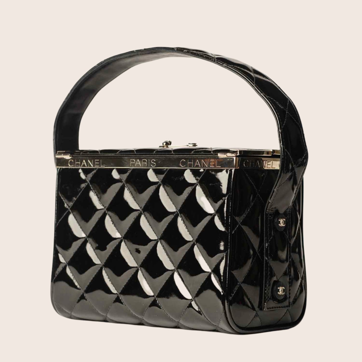 Chanel 1997 Classic Black Patent & Quilted Leather Box Handbag