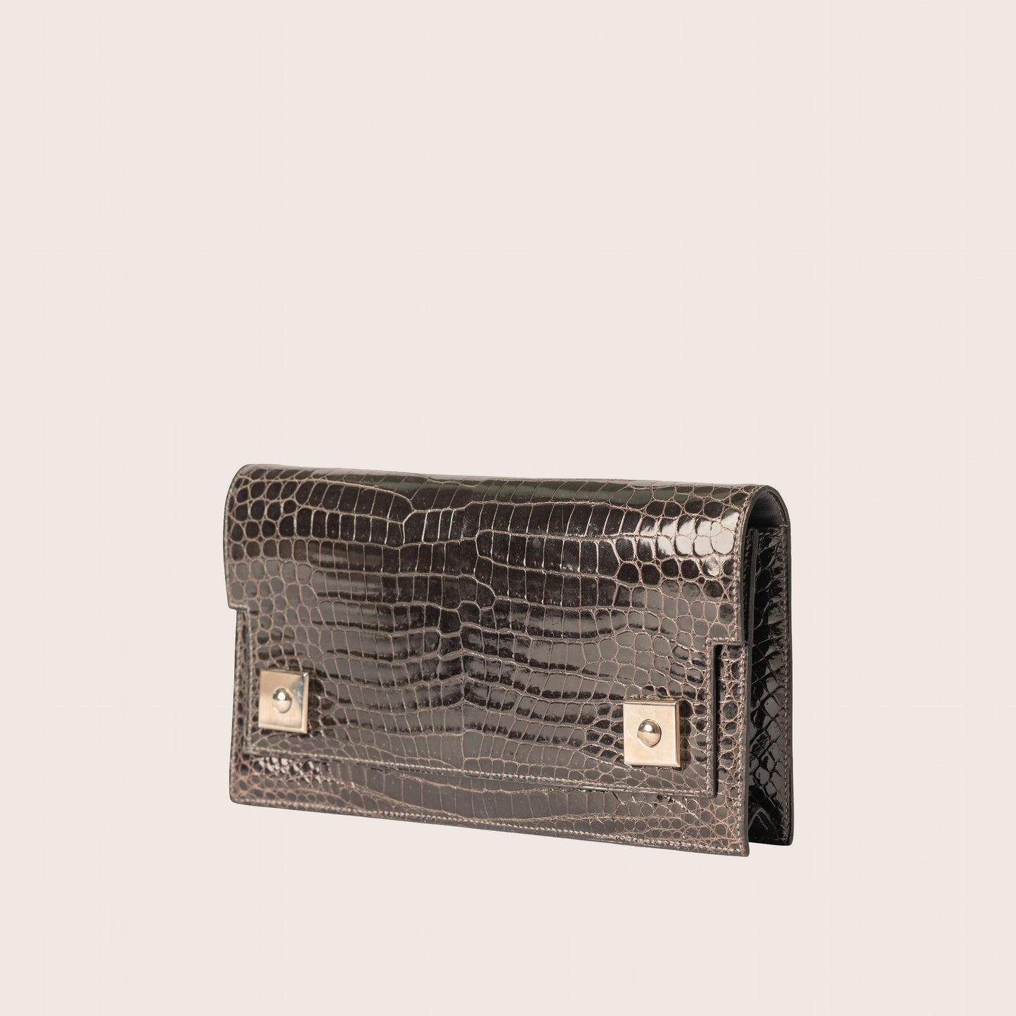 Hermès Medor Clutch in Black Shiny Crocodile Leather with Palladium Hardware
