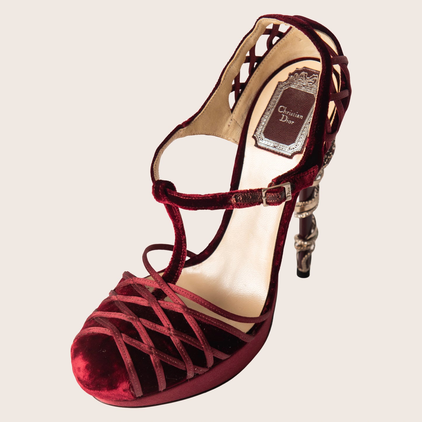 Christian Dior Burgundy Velvet and Satin Platform Floral Embellished Heel Pumps