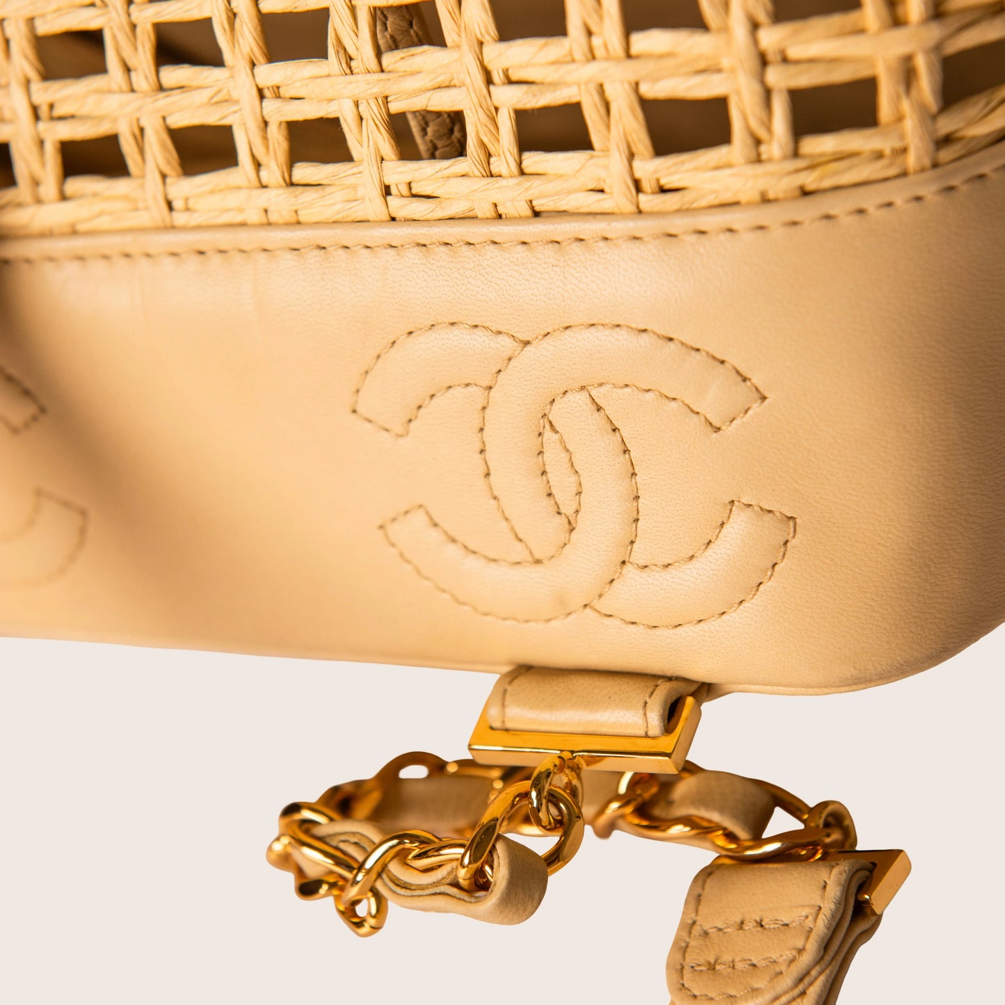 Chanel 1996 Rare Beige Lambskin & Woven Wicker Backpack