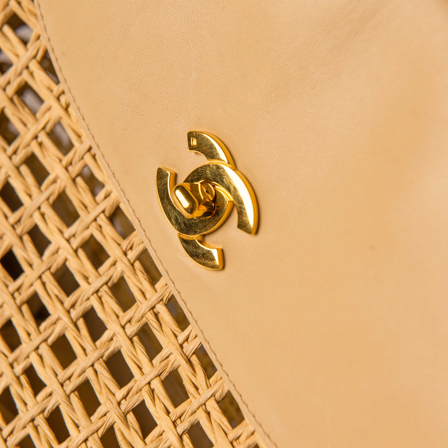 Chanel 1996 Rare Beige Lambskin & Woven Wicker Backpack