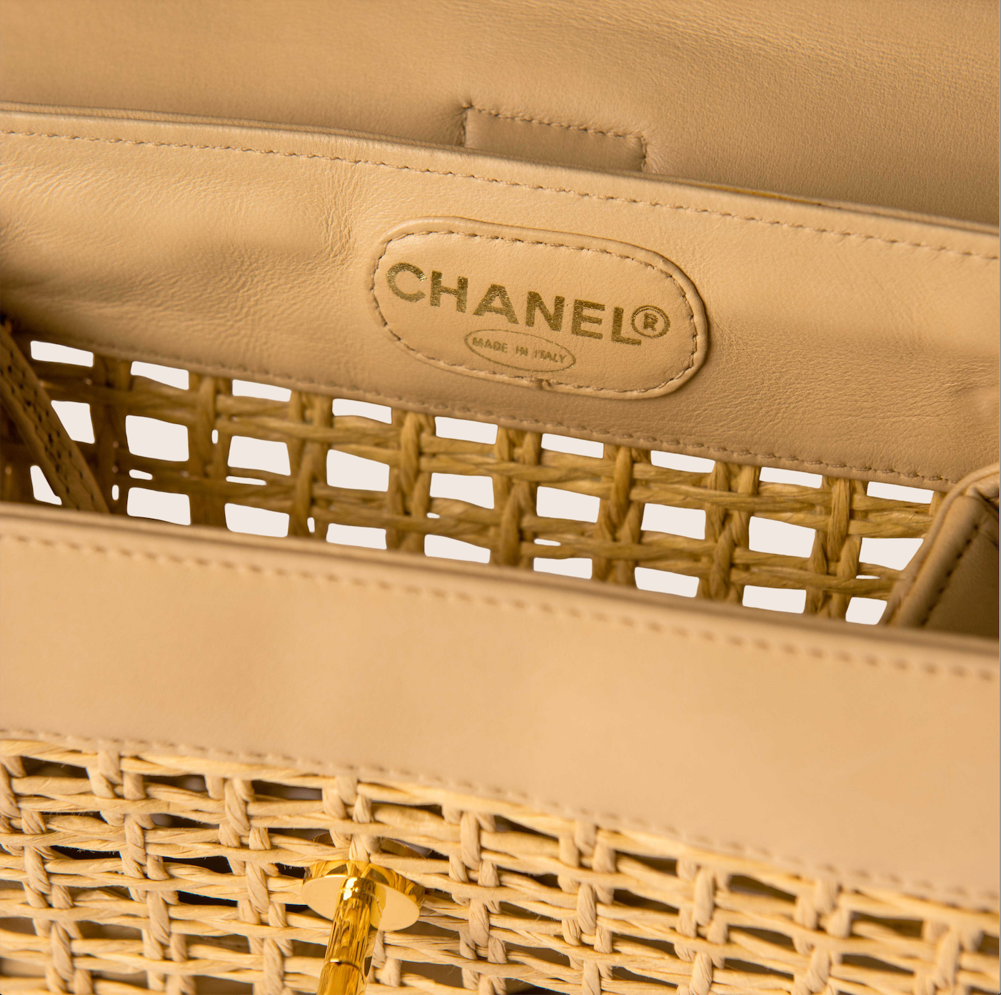 Chanel 1996 Rare Beige Lambskin & Woven Wicker Backpack