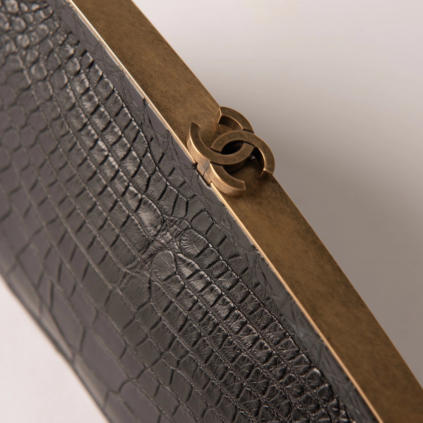 Chanel Vintage Crocodile Frame Clutch with Brass Hardware