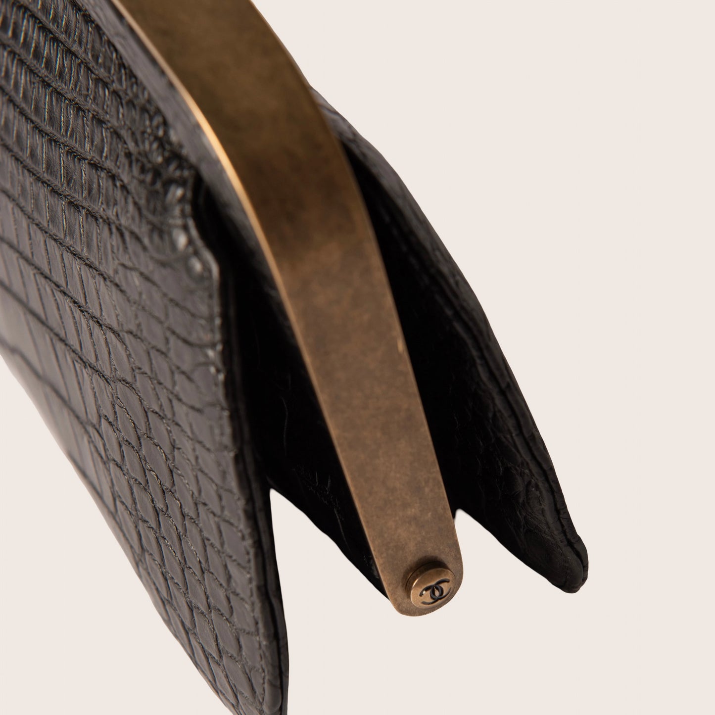 Chanel Vintage Crocodile Frame Clutch with Brass Hardware
