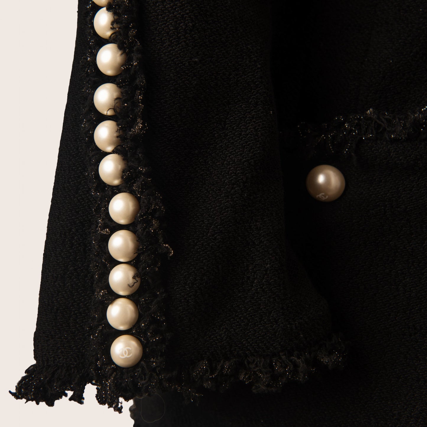 Chanel Black Boucle Jacket with Pearl Embellishments