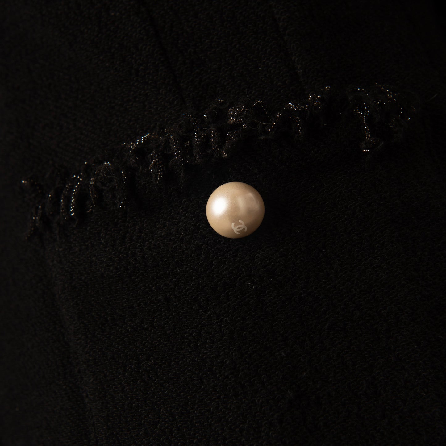 Chanel Black Boucle Jacket with Pearl Embellishments