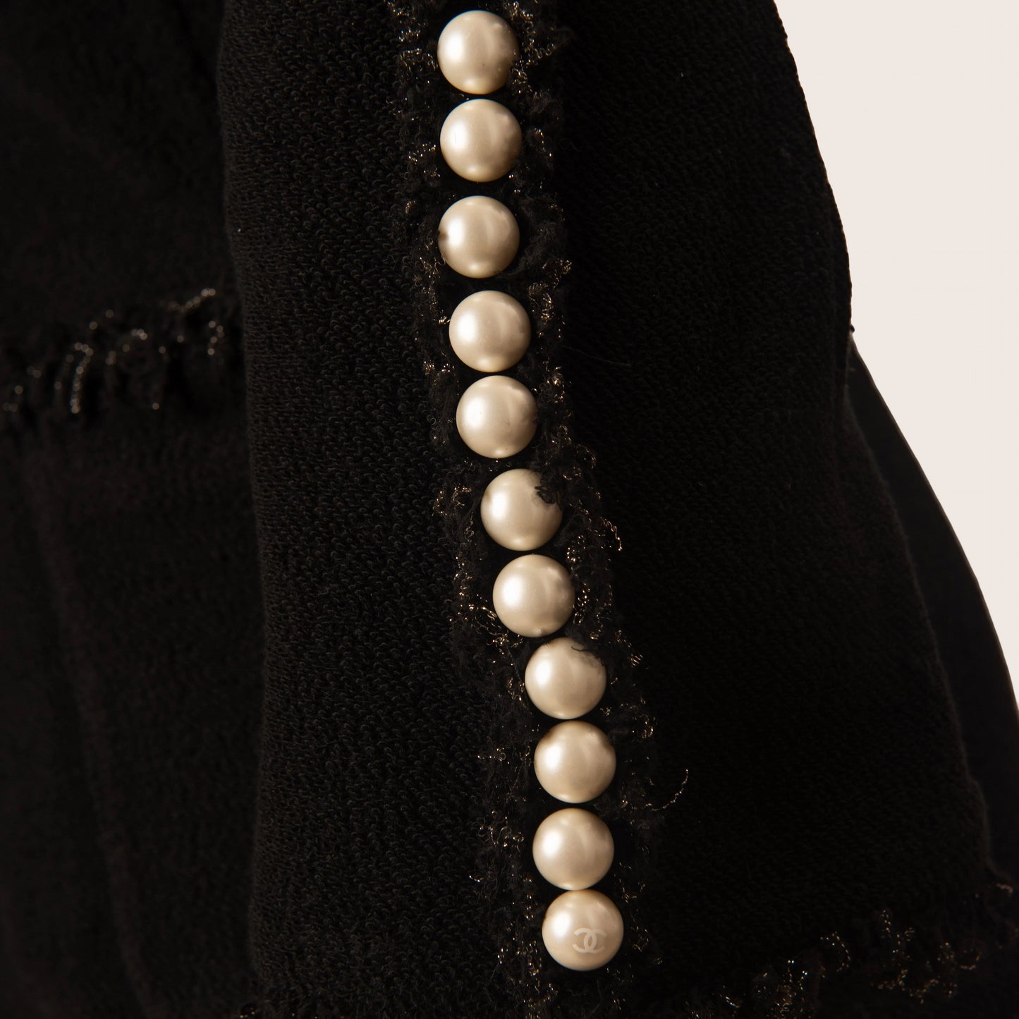 Chanel Black Boucle Jacket with Pearl Embellishments