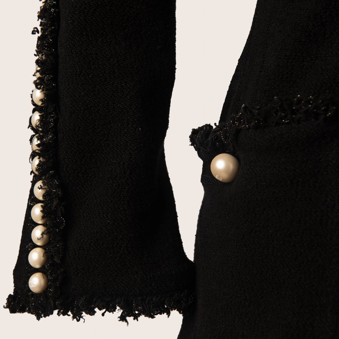Chanel Black Boucle Jacket with Pearl Embellishments