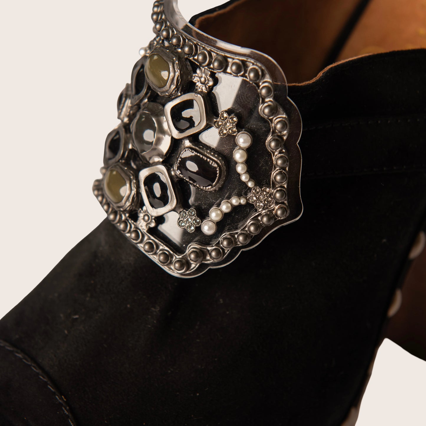 Chanel Black Suede Embellished Wooden Clogs