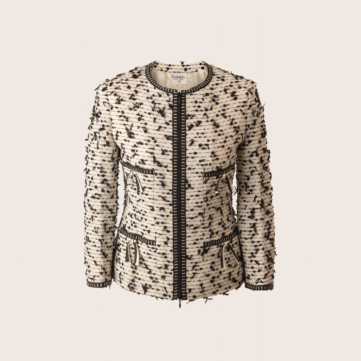 Chanel Cream & Black Bouclé Knit Cardigan-Jacket