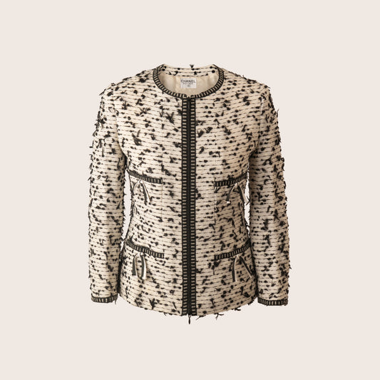 Chanel Cream & Black Bouclé Knit Cardigan-Jacket