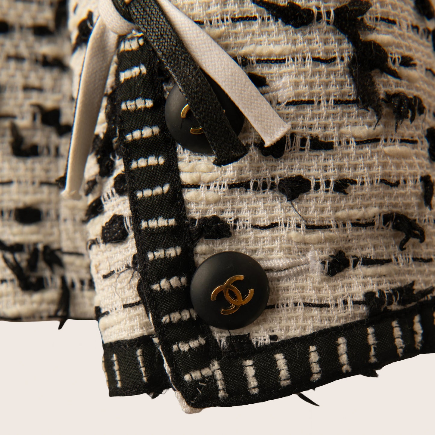 Chanel Cream & Black Bouclé Knit Cardigan-Jacket