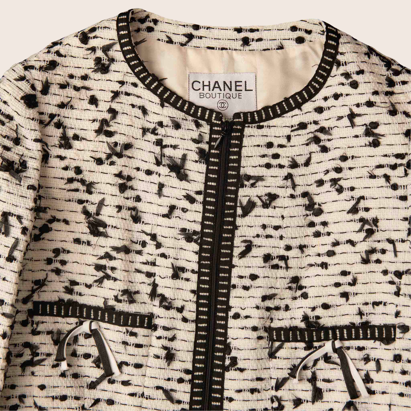 Chanel Cream & Black Bouclé Knit Cardigan-Jacket