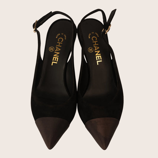Chanel Black Suede Slingback Pumps