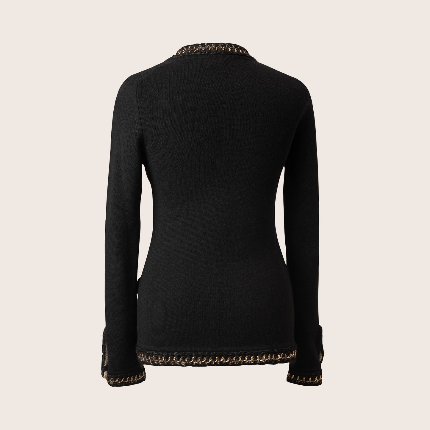 Chanel Black Knit Jacket with Gold Chain Trim