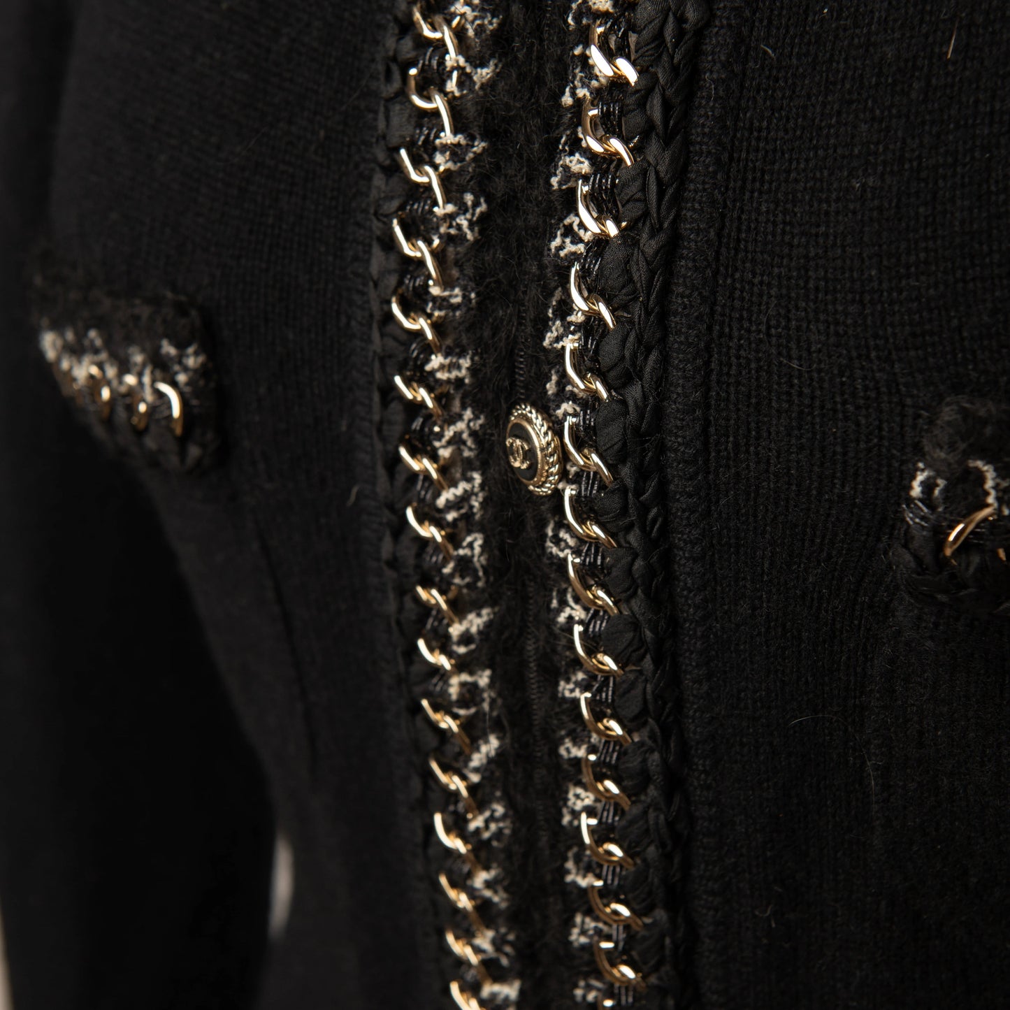 Chanel Black Knit Jacket with Gold Chain Trim